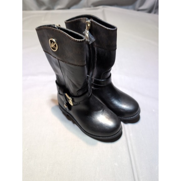 Michael Kors Girls Boots Black Faux Leather Buckle Detail Zip Up Size 9 - Picture 1 of 7
